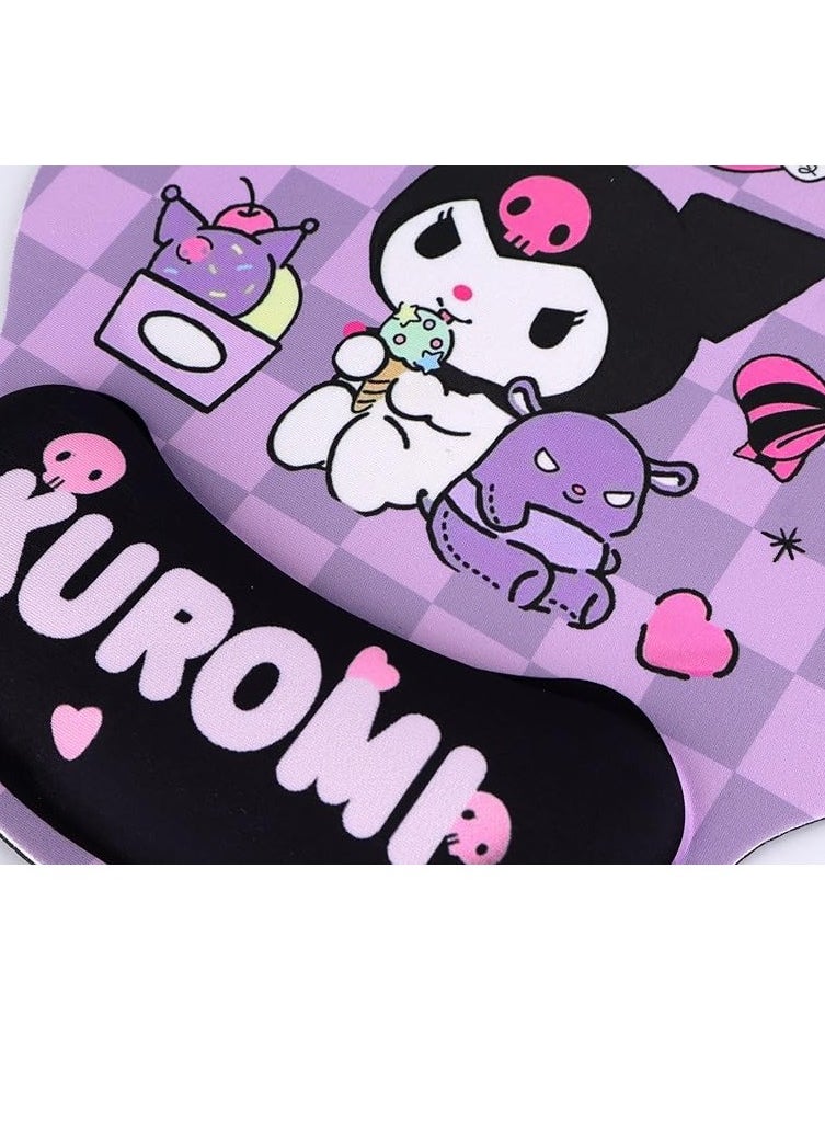 Anime Kuromi Mouse Pad Ergonomic Mouse Pad with Wrist Support Cartoon Cute Rest Office Mousepad Non-Slip PU Base Gamepad Mat Rubber Base for Laptop Computer