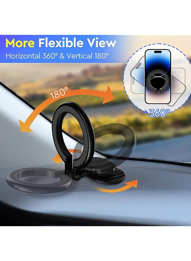 SYOSI For Mag*Safe Magnetic Phone Mount, 360° Rotating Folding Car Phone Mount For Steering Wheel And Dashboard, For I*Phone 15 14 13 12, Mag*Safe, Black - Image 3