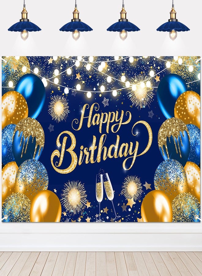 Lecheme Happy Birthday Backdrop 6x4 ft Blue Gold Happy Birthday Banner Glitter Birthday Photo Backdrop for Men Happy Birthday Background for Photo Booth - Image 1