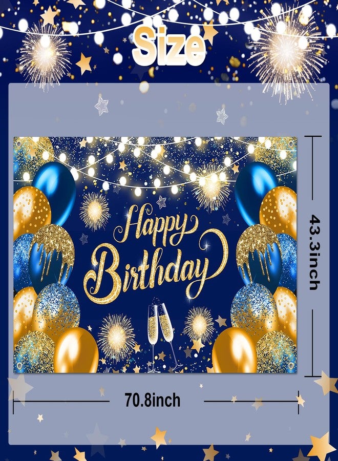 Lecheme Happy Birthday Backdrop 6x4 ft Blue Gold Happy Birthday Banner Glitter Birthday Photo Backdrop for Men Happy Birthday Background for Photo Booth - Image 2
