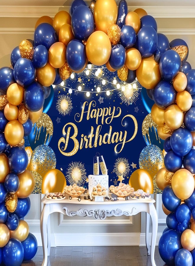 Lecheme Happy Birthday Backdrop 6x4 ft Blue Gold Happy Birthday Banner Glitter Birthday Photo Backdrop for Men Happy Birthday Background for Photo Booth - Image 3