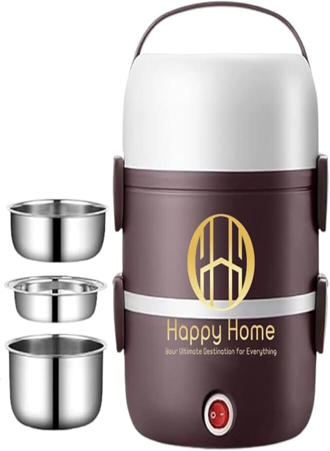 صندوق غداء كهربائي من هابي هوم، صندوق بينتو محمول ساخن، قدر صغير لطهي الأرز بالبخار مع وعاء من الفولاذ المقاوم للصدأ، للاستخدام من قبل موظفي المكاتب وأطفال المدارس.