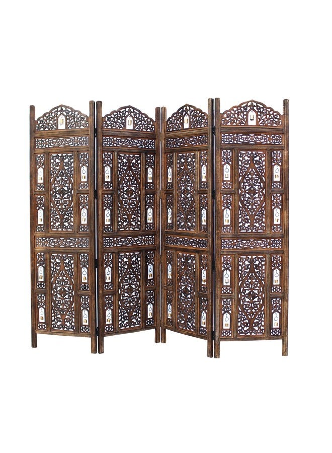 Cotton Craft فاصل الغرفة شاشة خشبية - أجراس غانتي بني عتيق - 4 لوحات قابلة للطي 72 × 80 - مزخرفة محفورة يدويًا وظيفية متعددة الاستخدامات قابلة للنقل قابلة للعكس للخصوصية بوهو - - Image 1