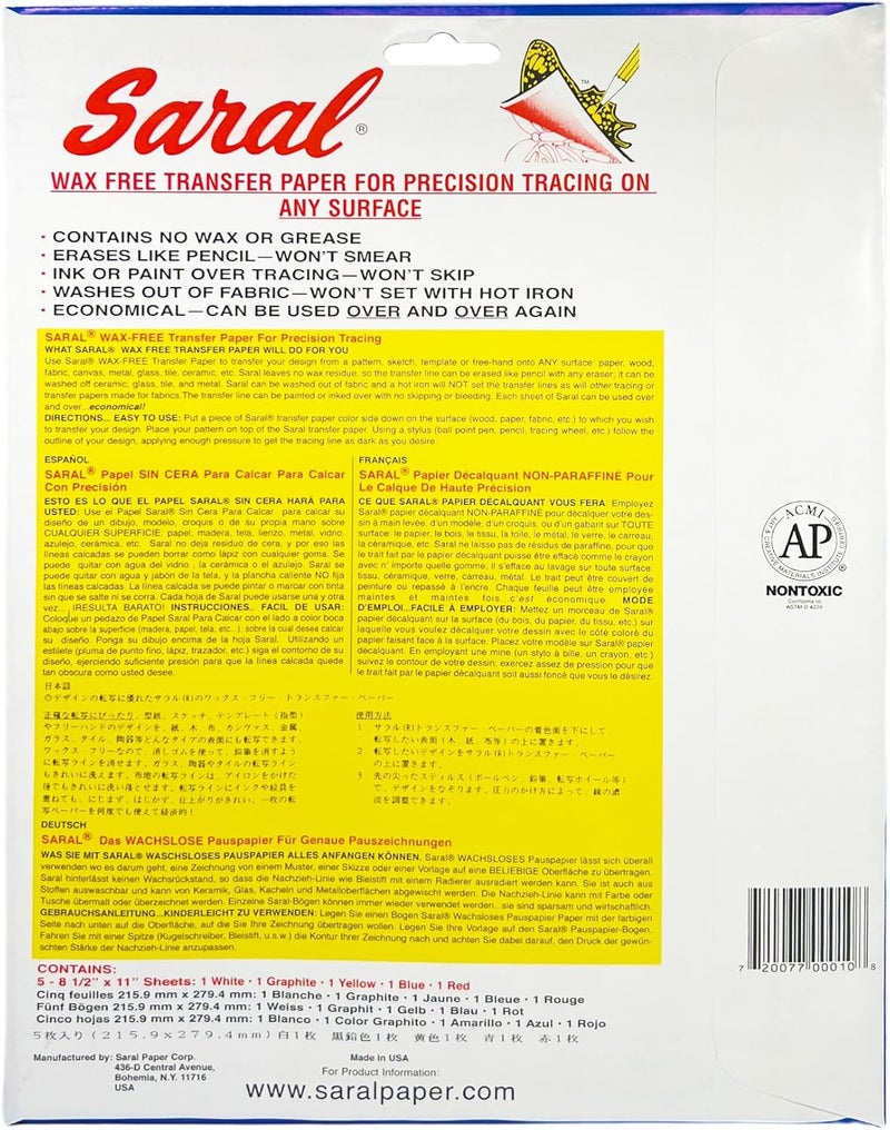 Dritz Notions Saral Assorted Tracing Paper Sampler - 5 Sheets (8.5 x 11 inches) in Various Colors - Image 2