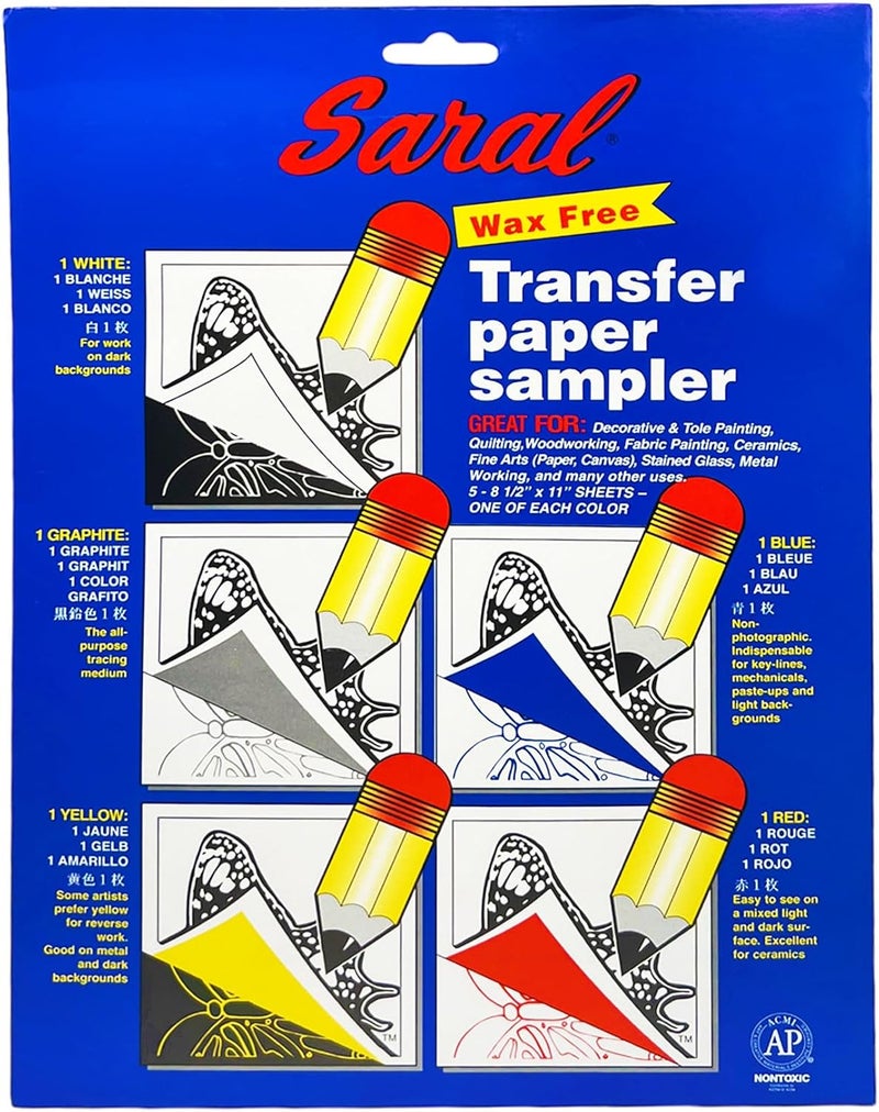 Dritz Notions Saral Assorted Tracing Paper Sampler - 5 Sheets (8.5 x 11 inches) in Various Colors - Image 1