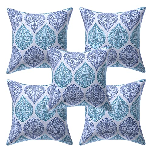 Texstylers Multicolor Regular Size 16x16 Inch Set of 5 Pcss All Over Jaipur Print Pure Cotton Cushion Cover Assorted Pattern 19