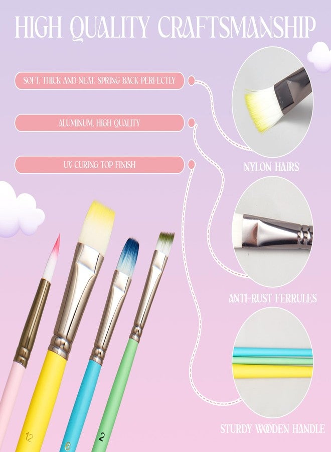 Zhanmai 24 Pcs Paint Brush Set Macaroon Color Paint Brushes Bulk 4 Type of Shapes in Different Sizes Color Brushes for Acrylic Painting and Nylon Hair Oil Watercolor Brush for Drawing Supplies - Image 5