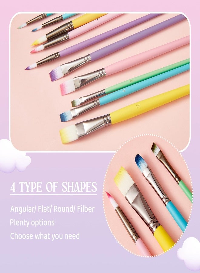 Zhanmai 24 Pcs Paint Brush Set Macaroon Color Paint Brushes Bulk 4 Type of Shapes in Different Sizes Color Brushes for Acrylic Painting and Nylon Hair Oil Watercolor Brush for Drawing Supplies - Image 3