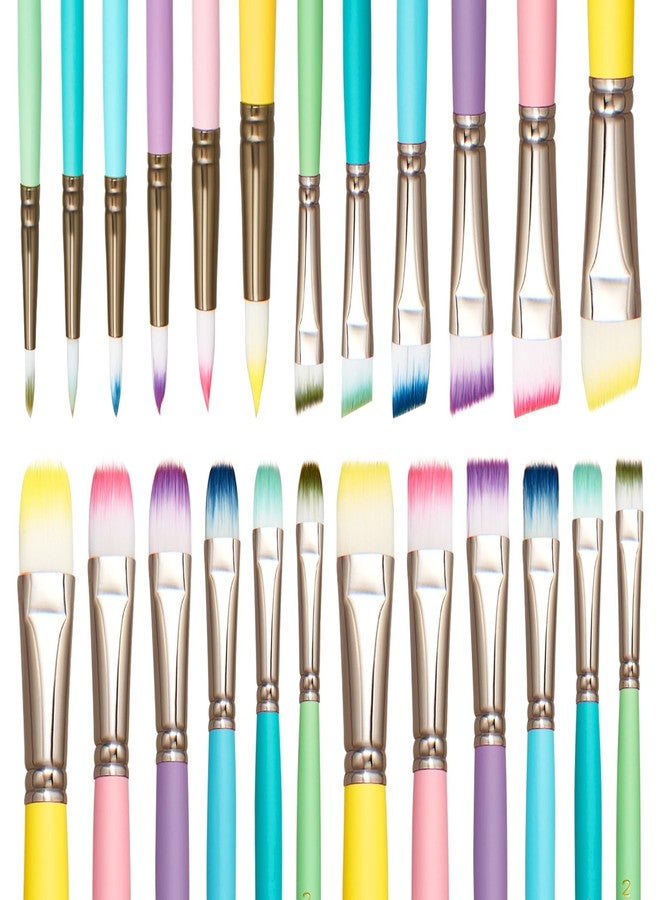 Zhanmai 24 Pcs Paint Brush Set Macaroon Color Paint Brushes Bulk 4 Type of Shapes in Different Sizes Color Brushes for Acrylic Painting and Nylon Hair Oil Watercolor Brush for Drawing Supplies - Image 1