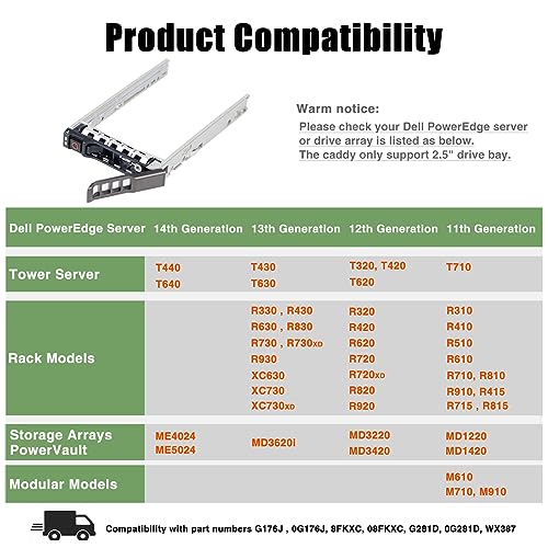 Heretom 10PCS,2.5" Hard Drive Tray Caddy for Dell PowerEdge Server - T440 T640 R330 R430 T430 R630 T630 R730 R730XD R830 R930 for G176J and 0G176J - Image 3