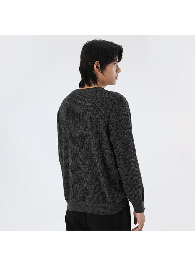 Markless Chenille Soft Sweater Men's Autumn Winter Warm Knit Casual Crew Neck Base Shirt 3741 Dark Gray 2XL - Image 3