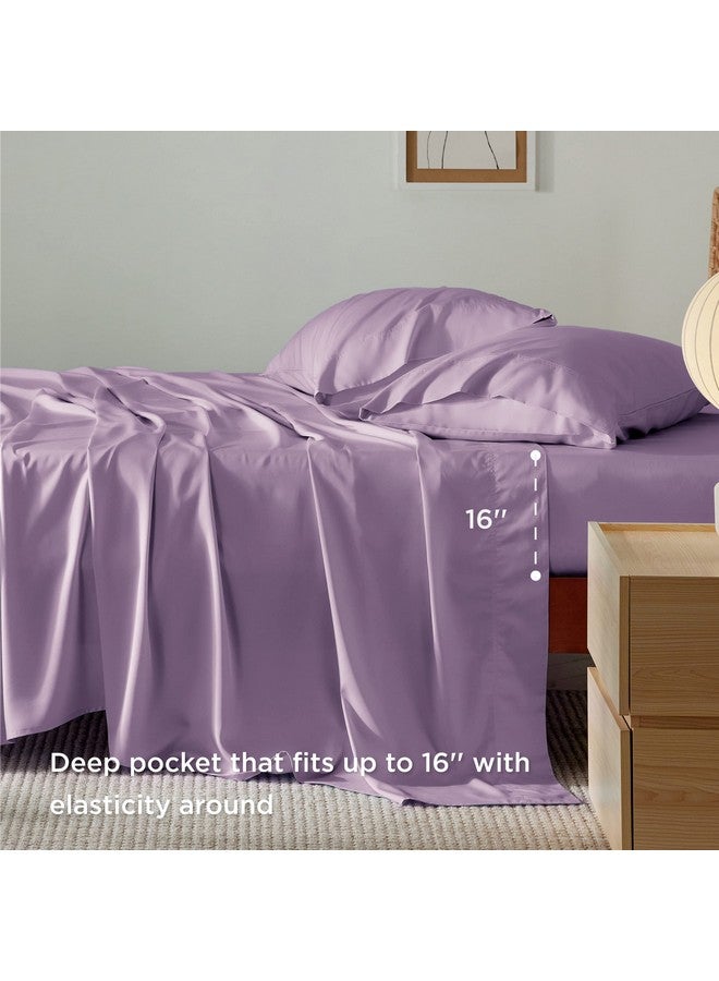 Bedsure Bedsure King Size Sheet Set, Cooling Sheets King, Rayon Derived from Bamboo, Deep Pocket Up to 16", Breathable & Soft Bed Sheets, Hotel Luxury Silky Bedding Sheets & Pillowcases, Lilac  - Image 3