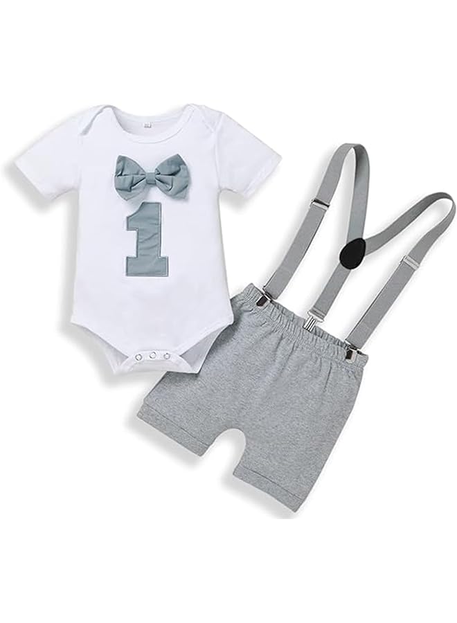 erorex Baby Boys First Birthday Outfit Baby Boy Cake Smash Outfit Dickie Bow Suspender And Bloomers Set - Image 1