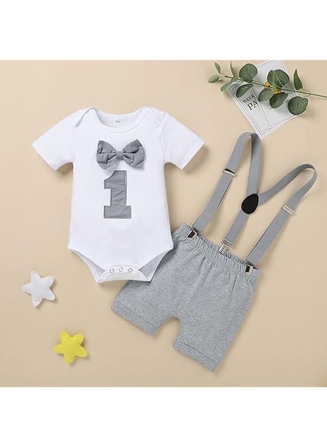 erorex Baby Boys First Birthday Outfit Baby Boy Cake Smash Outfit Dickie Bow Suspender And Bloomers Set - Image 2