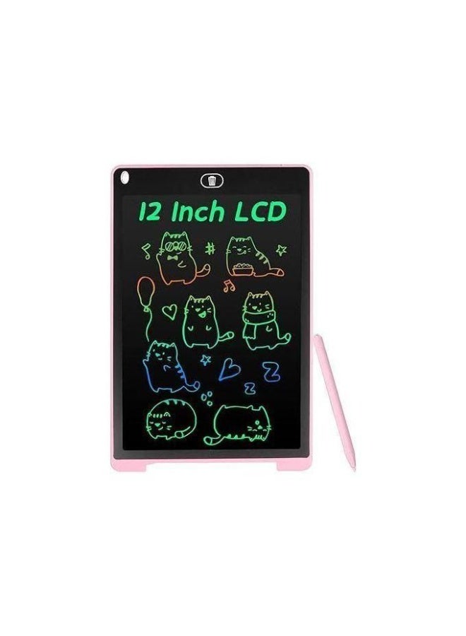 لوح كتابة LCD 12 بوصة لوحة رسم رقمية لعبة تعليمية وردي - Image 1