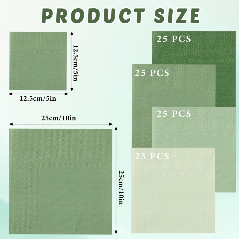 Layhit 100 Pcs Cocktail Napkins Disposable Beverage Napkins Square Paper Dessert Tissue for Valentine's Day Wedding Birthday Dinner Lunch Party Supplies(Sage Green 5 x 5 Inch) - Image 2