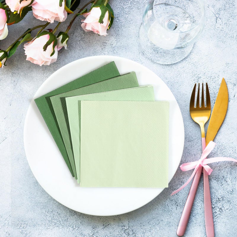 Layhit 100 Pcs Cocktail Napkins Disposable Beverage Napkins Square Paper Dessert Tissue for Valentine's Day Wedding Birthday Dinner Lunch Party Supplies(Sage Green 5 x 5 Inch) - Image 5