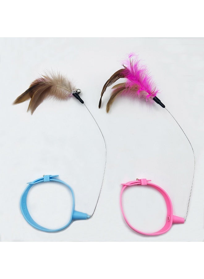 2Pcs Cat Feather Collar Toys Retractable Cat Teaser Toys With Silicone Collar Interactive Cat Toys Funny Exercise Toy For Kitten Or Cats - Image 1