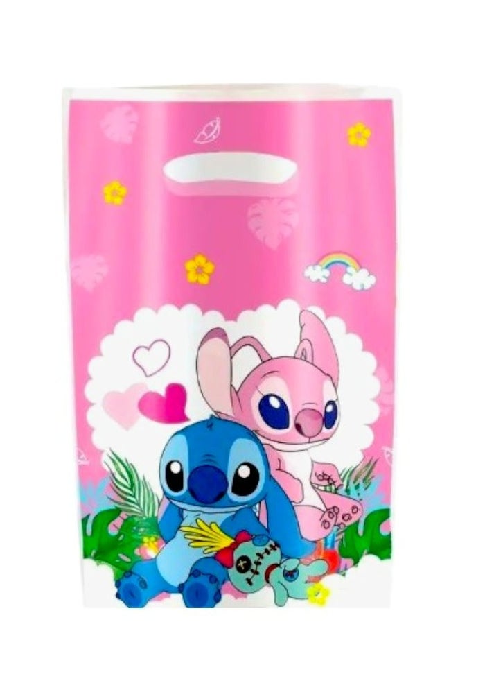 Tamona Lilo & Stitch Pink Party Favor Bags, Birthday Cartoon Pink Lilo & Stitch Birthday Party Supplies Goodie Bags for Boys, Girls & Babies Durable Return Gift Bags Loot Bags for Birthday Party- 10 Pcs.  - Image 1