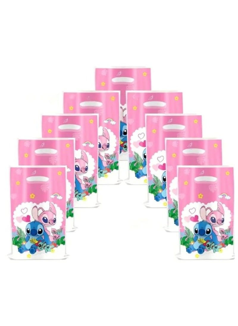 Tamona Lilo & Stitch Pink Party Favor Bags, Birthday Cartoon Pink Lilo & Stitch Birthday Party Supplies Goodie Bags for Boys, Girls & Babies Durable Return Gift Bags Loot Bags for Birthday Party- 10 Pcs.  - Image 3