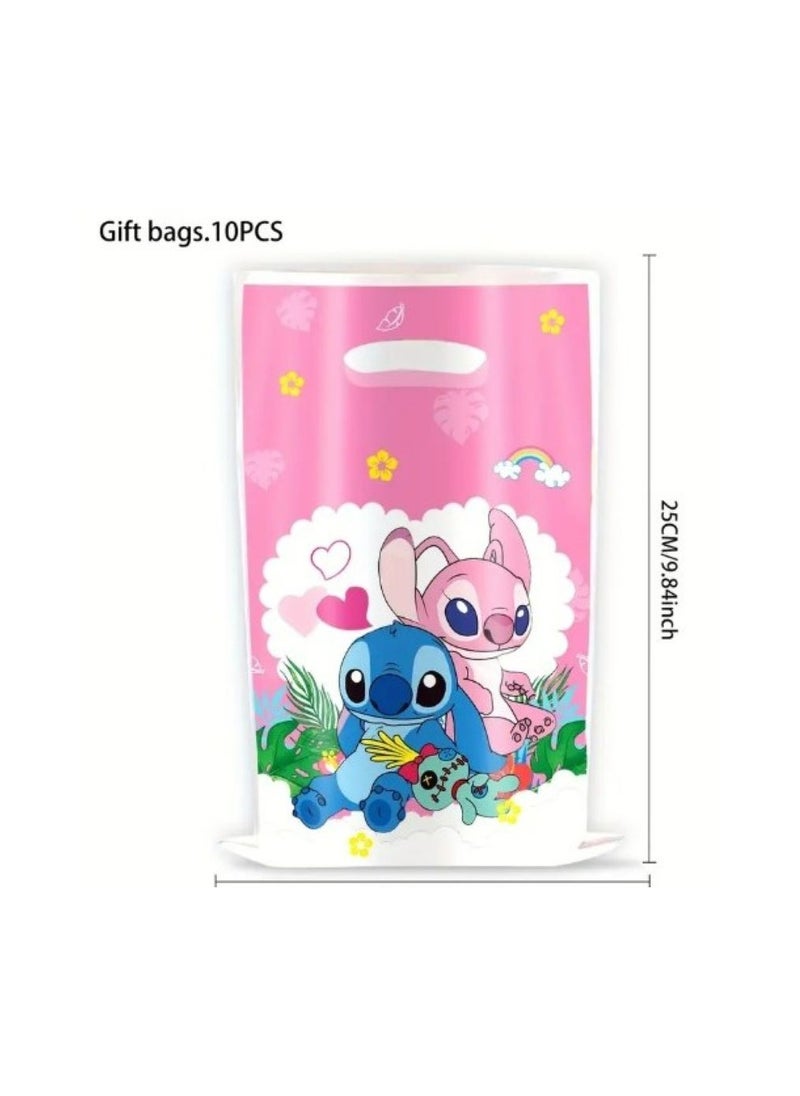 Tamona Lilo & Stitch Pink Party Favor Bags, Birthday Cartoon Pink Lilo & Stitch Birthday Party Supplies Goodie Bags for Boys, Girls & Babies Durable Return Gift Bags Loot Bags for Birthday Party- 10 Pcs.  - Image 2