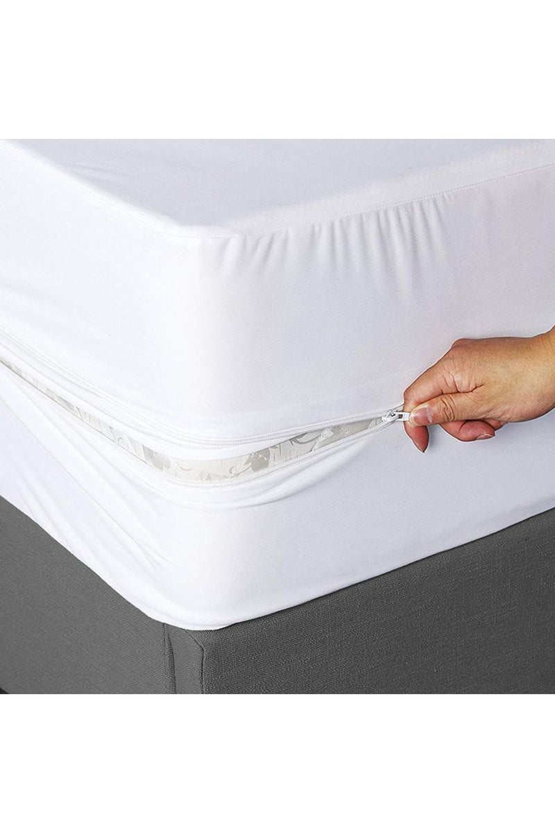 180cmX200cmX30cm white 6-Sides Fully Enclosed Waterproof Mattress Cover with Zipper Dust-proof Fitte