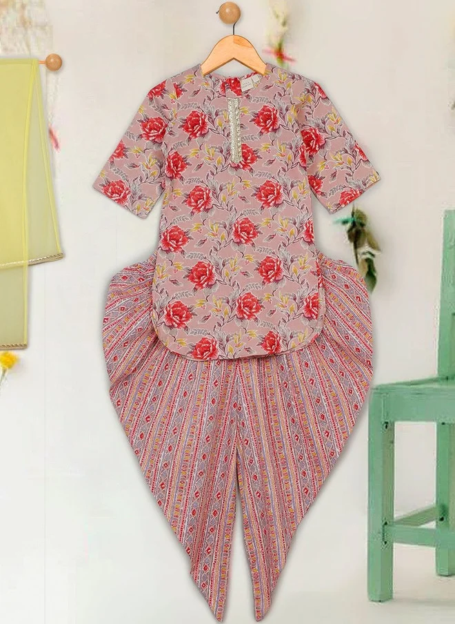 Saka Designs Floral Printed Cotton Kurti with Dhoti Pants for Girls