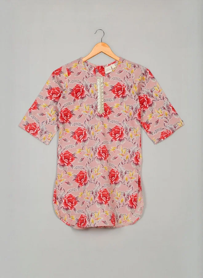 Saka Designs Floral Printed Cotton Kurti with Dhoti Pants for Girls