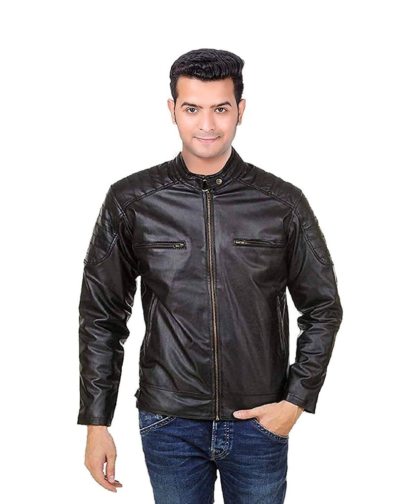 Niue Men's Biker Leather Jacket (Black,Small) - Image 5