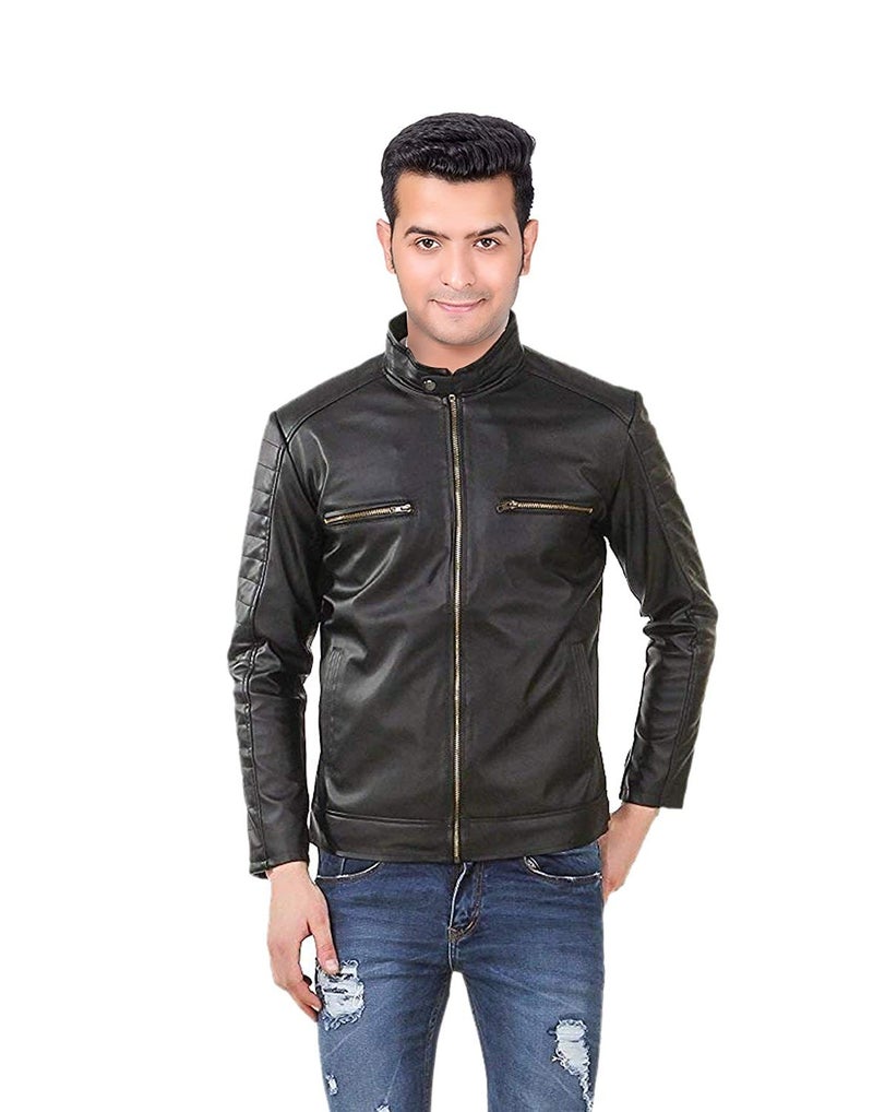 Niue Men's Biker Leather Jacket (Black,Small) - Image 4