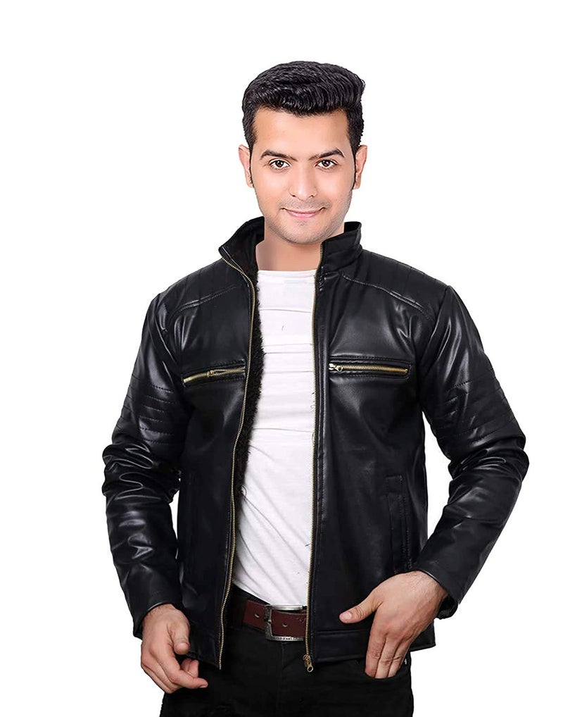 Niue Men's Biker Leather Jacket (Black,Small) - Image 2