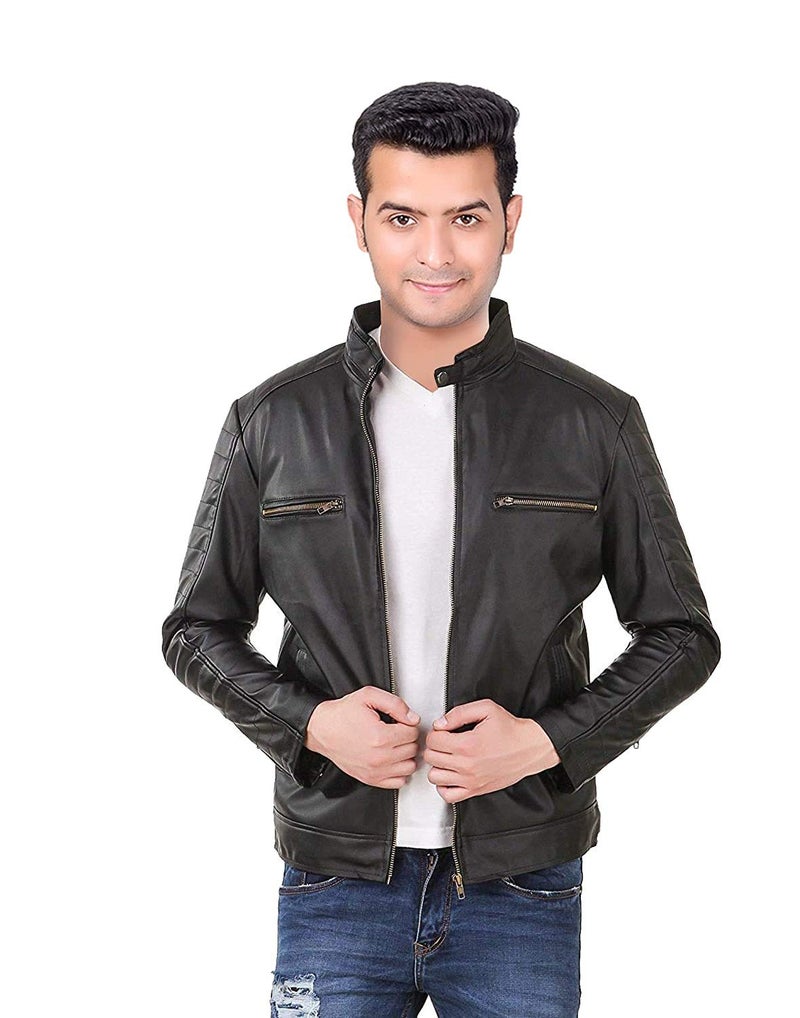 Niue Men's Biker Leather Jacket (Black,Small) - Image 3