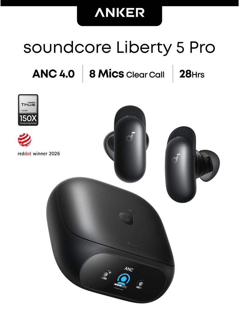 Soundcore Anker soundcore Liberty 5 Pro, ANKER Thus™ AI Chip, World's Clearest Calls, Noise Cancelling Earbuds, Wireless Earbuds, ANC On 6.5H / 28H Playtime, 5 Mins Charge = 4 Hrs Playtime, Wireless Charging Midnight Black - Image 1