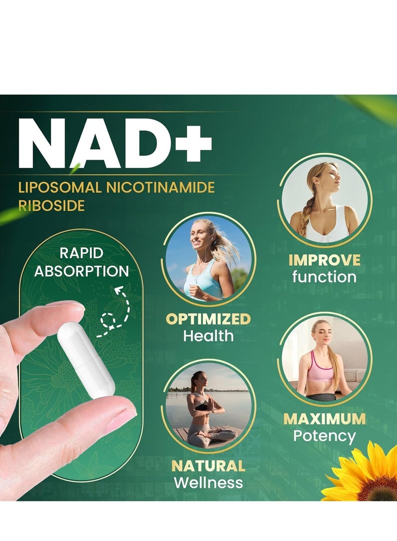 ناد مكمل NAD+ من هاناتشي - ريبوسايد نيكوتيناميد ليبوسايد، ريسفيراترول، كيرسيتين - مكمل NAD لمكافحة الشيخوخة والطاقة والتركيز - 80 كبسولة - Image 5