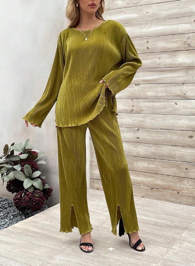 تايك تو طقم منسق من بنطال وبلوزة بليسيه بتفاصيل بارزة الملمس - Image 4