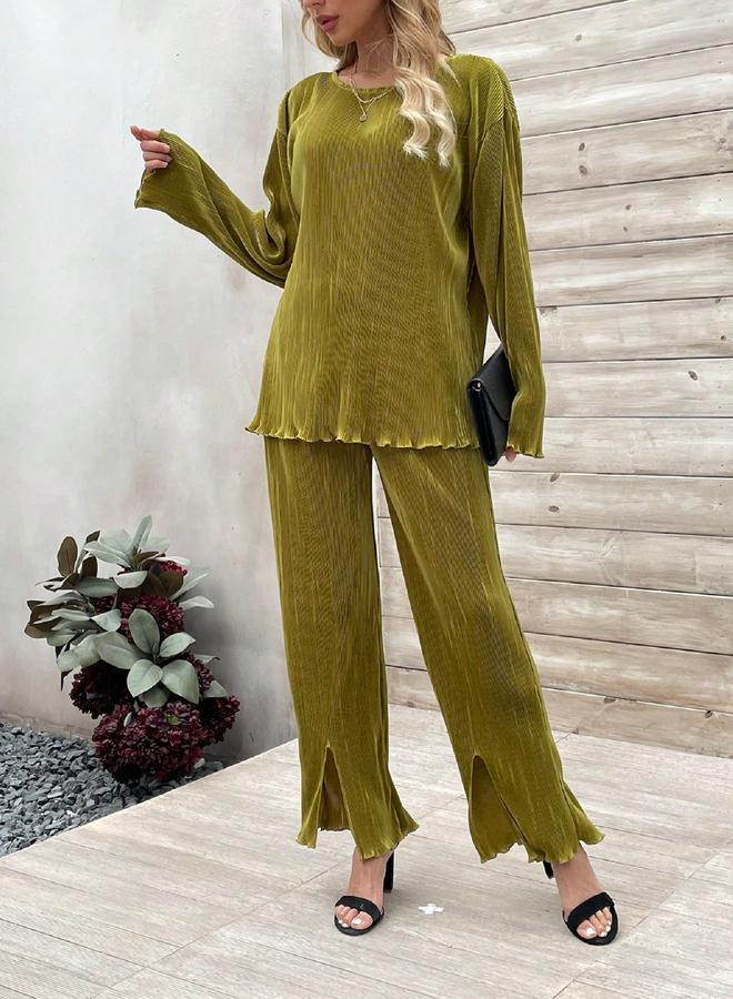 تايك تو طقم منسق من بنطال وبلوزة بليسيه بتفاصيل بارزة الملمس - Image 1