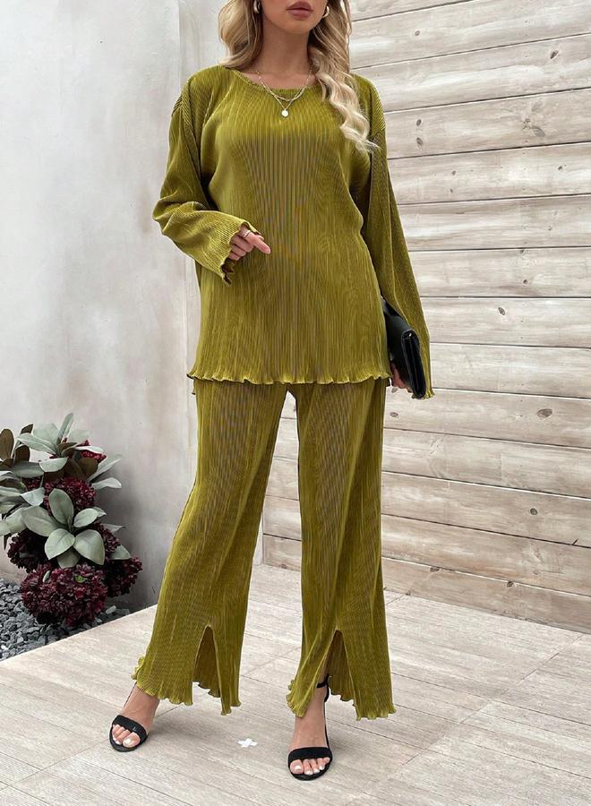 تايك تو طقم منسق من بنطال وبلوزة بليسيه بتفاصيل بارزة الملمس - Image 3