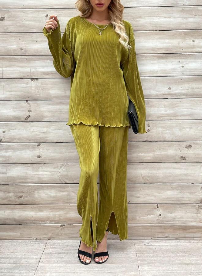 تايك تو طقم منسق من بنطال وبلوزة بليسيه بتفاصيل بارزة الملمس - Image 5