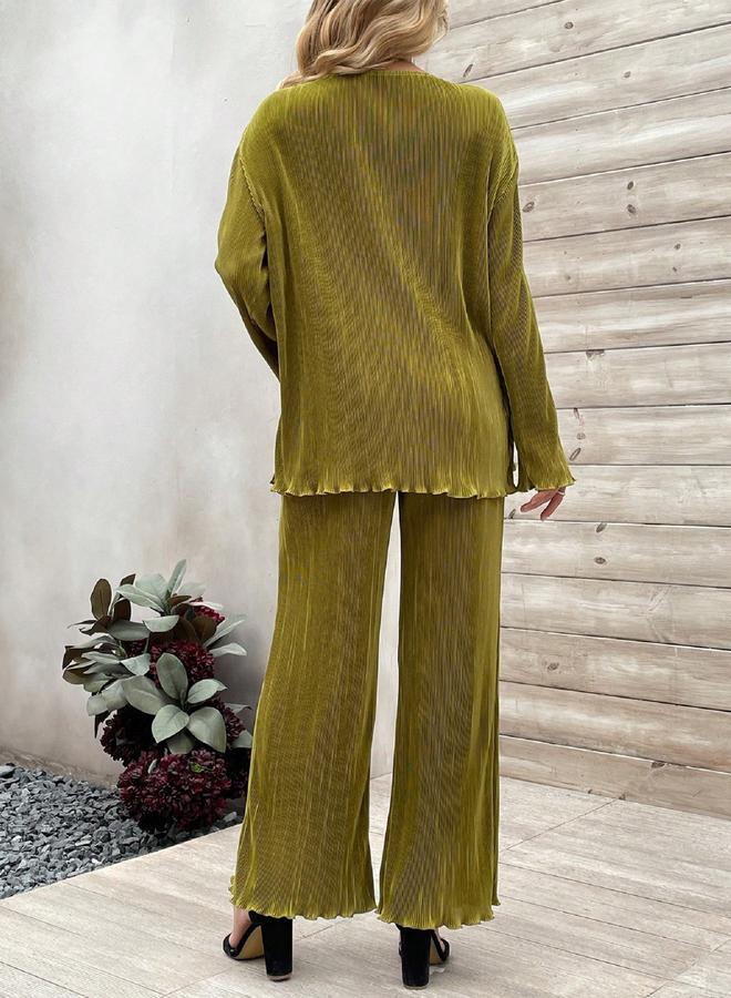 تايك تو طقم منسق من بنطال وبلوزة بليسيه بتفاصيل بارزة الملمس - Image 2