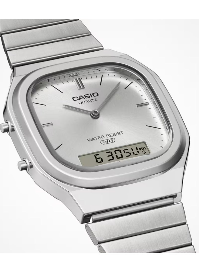 CASIO Vintage Analog-Digital Unisex Watch AQ-240E-7A, 40.9 mm Silver Dial, Chrome-Plated Resin Case & Stainless Steel Bracelet, Water Resistant - Image 1