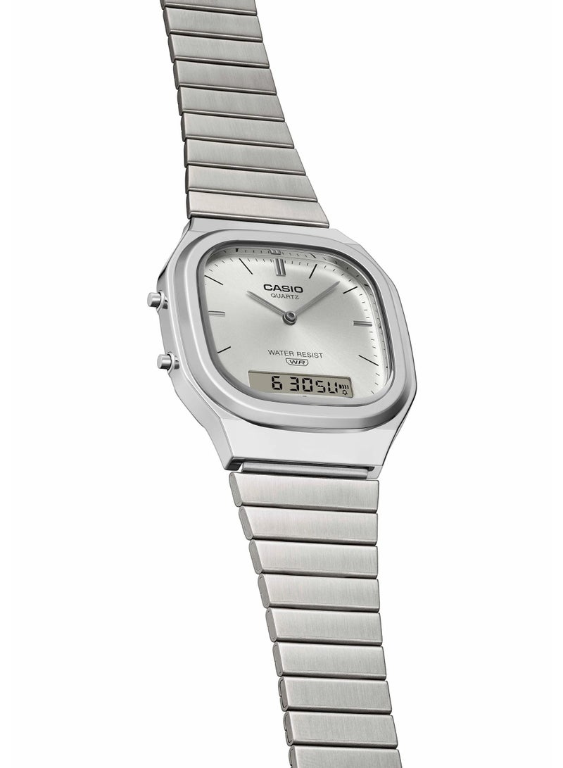 CASIO Vintage Analog-Digital Unisex Watch AQ-240E-7A, 40.9 mm Silver Dial, Chrome-Plated Resin Case & Stainless Steel Bracelet, Water Resistant - Image 5