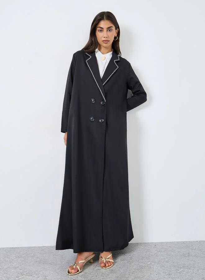 Amirah Black Notch Lapel Double Breasted Abaya