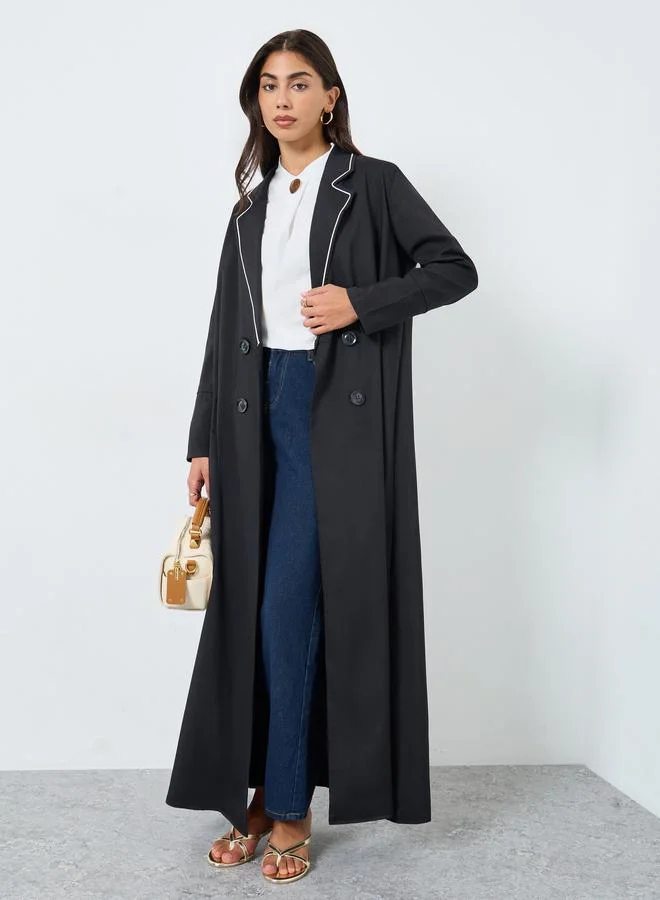 Amirah Black Notch Lapel Double Breasted Abaya