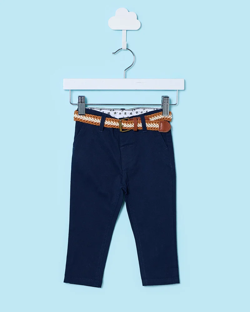 Redtag Infant Boys Navy Twill Belted Trousers