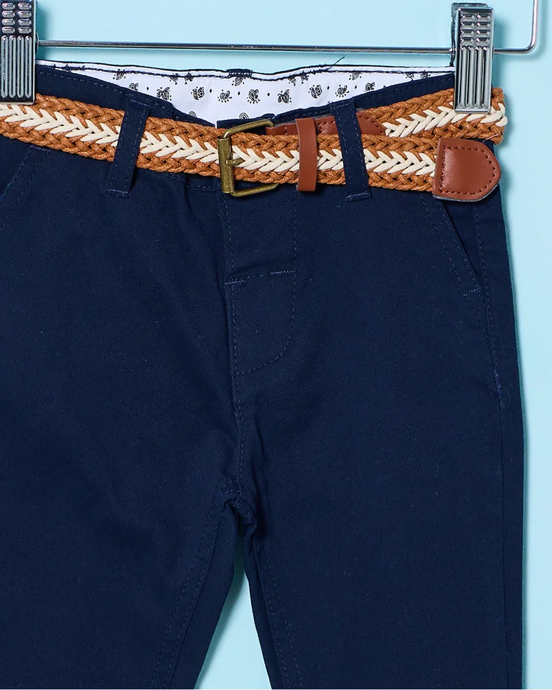 Redtag Infant Boys Navy Twill Belted Trousers