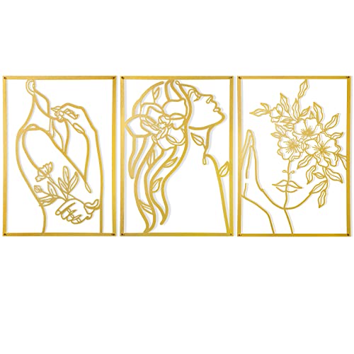 AGIOTA 3 Pcs Gold Wall Decor Above Bed Minimalist for Living Room Metal Line Art - Female Body, Gold Room Decor for Bedroom Modern Wall Art for Indoor 15inch - Image 1