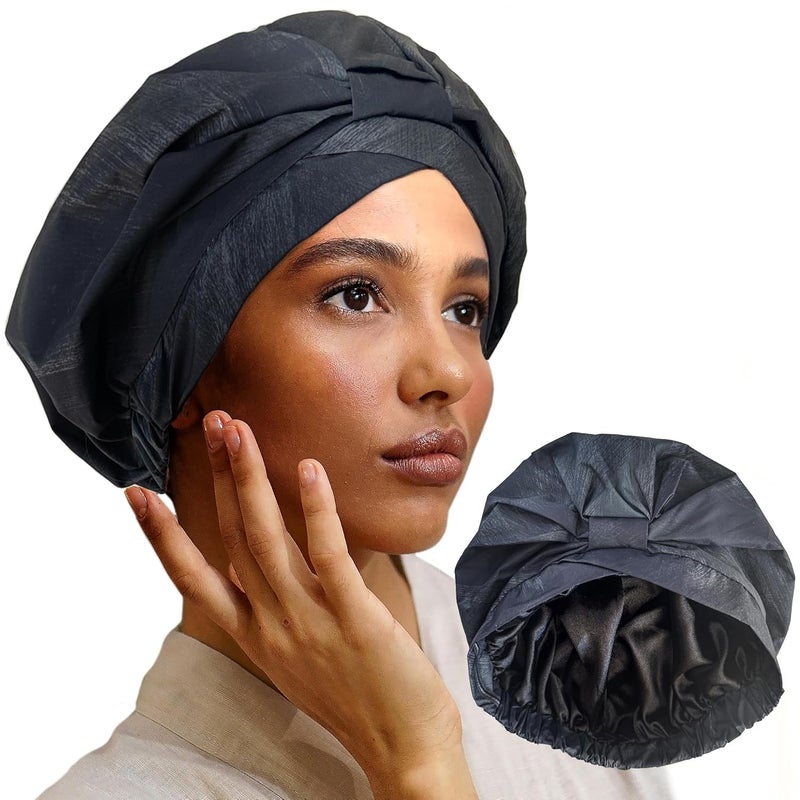 SMPL objects Reusable Shower Cap for Women Reusable Waterproof – Leakproof, Nonslip Hair Cap for Shower Flexiband – Soft, Breathable, Durable Christmas Shower Caps by (Coal) - Image 1