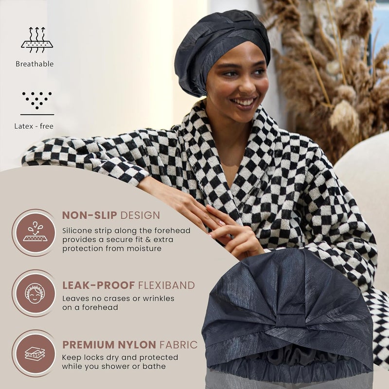 SMPL objects Reusable Shower Cap for Women Reusable Waterproof – Leakproof, Nonslip Hair Cap for Shower Flexiband – Soft, Breathable, Durable Christmas Shower Caps by (Coal) - Image 3