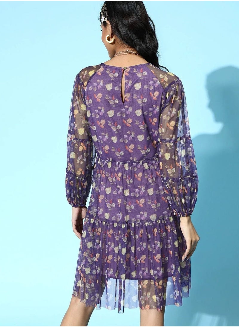 SASSAFRAS NAVY FLORAL MESH TIERED SHORT DRESS  - Image 3