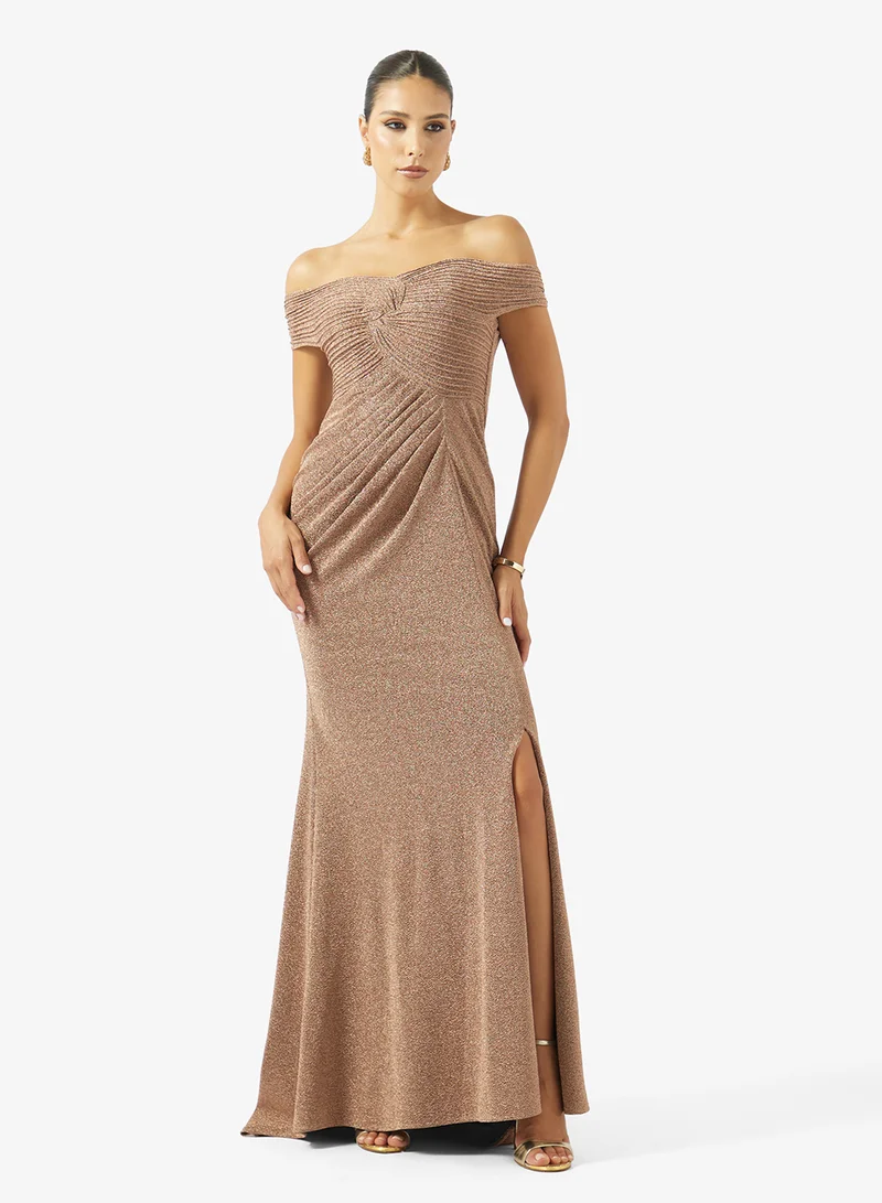 COLD SHOULDER INFINITY BUST LAME DRESS